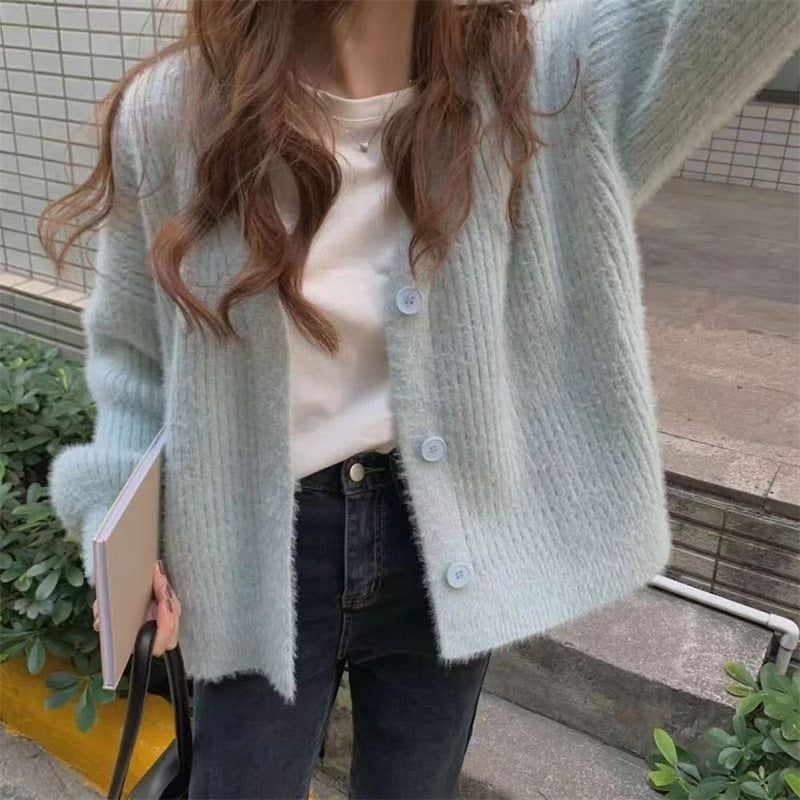Damen kuschelige Strickjacke mit moderne Knopfdetails und oversized Schnitt Drune