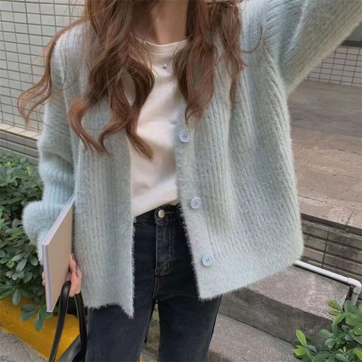 Damen kuschelige Strickjacke mit moderne Knopfdetails und oversized Schnitt Drune