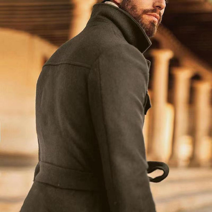 Herren multifunktionale Wool-Jacke mit Gürtel und Taschen Drune