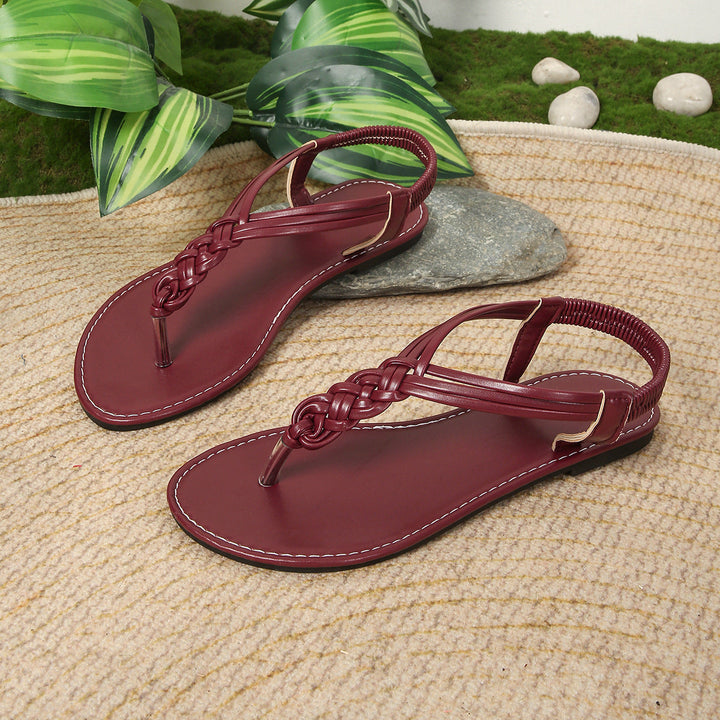 Damen Zehenstegsandalen mit geflochtenem Riemendesign und rutschfester Sohle Drune