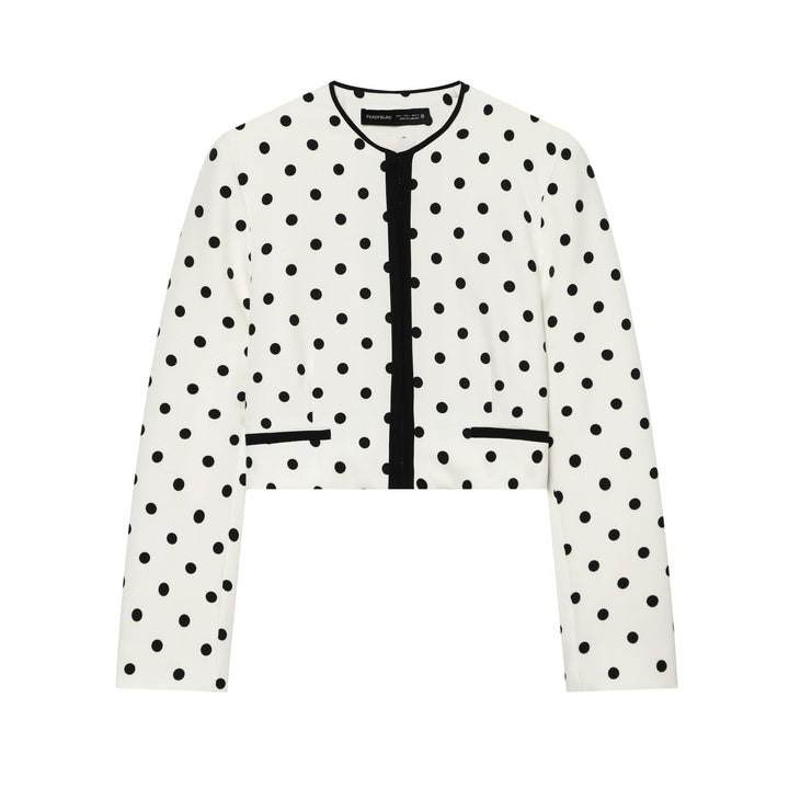 Damen nan kurz geschnittener Polka‑Dot Blazer mit Rundhalsausschnitt, verdeckter Knopfleiste und kontrastpaspel Drune