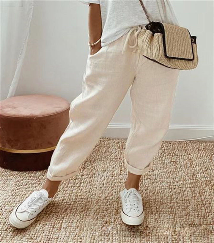 Damen Lockere Bedruckte Jogger mit Kordelzug und Rippbund Drune