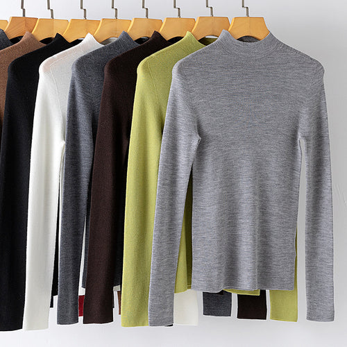 Damen Feiner Feinstrick-Langarmpullover mit kurzem Stehkragen und Slim‑Fit Drune