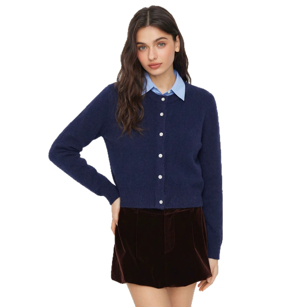 Damen Eleganter Kurzpullover mit Hemdkragen Drune