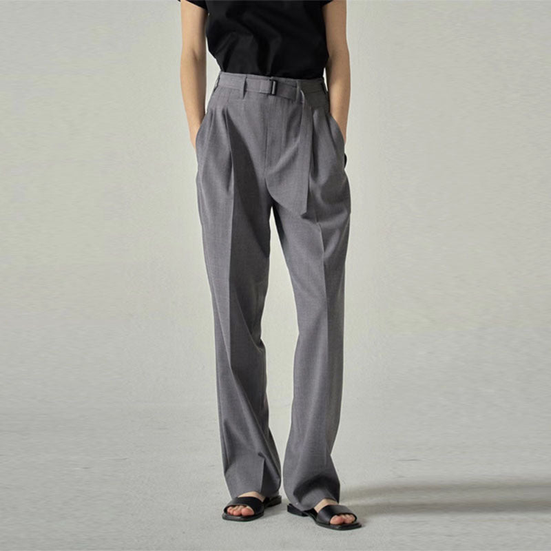 Damen elegante Stoffhose mit hohen Bund und schickem Gürtel Drune
