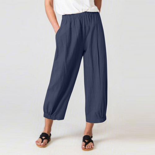 Damen lässige Palazzo-Hose mit elastischem Bund und Seitentaschen Drune