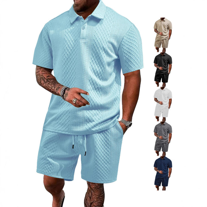 Herren nan strukturiertes Poloshirt- und Bermudashorts-Set aus gesteppter Baumwollmischung Drune