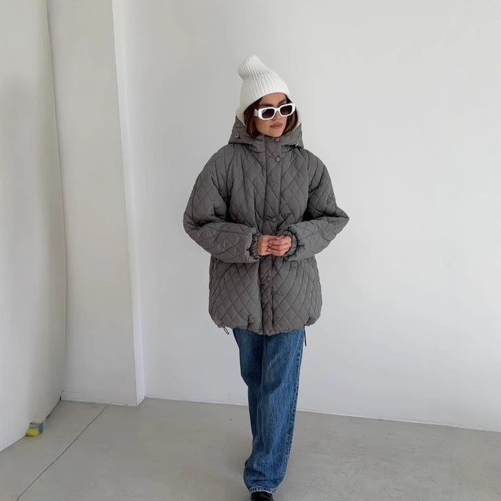 Damen Oversize Steppjacke mit Teddyfutter und Kapuze Drune