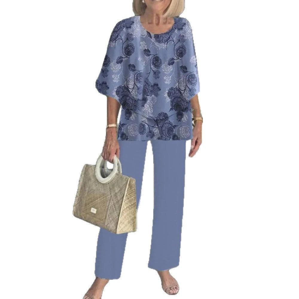 Damen nan Lagen-Tunika mit Cape-Ärmeln und knöchellanger Geradebeinhose mit Grafikprint Drune