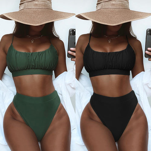 Damen Hochtailliertes Bikini-Set mit gerafftem Oberteil Drune