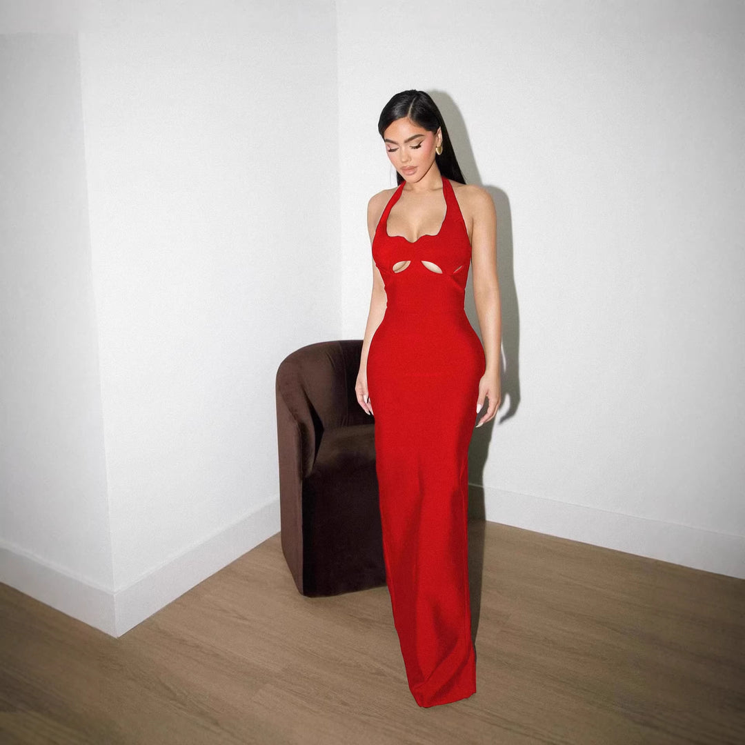 Damen Maxikleid mit innovativem Cut-Out-Design und sexy Schlüssellochausschnitt Drune