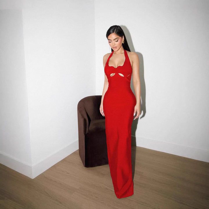 Damen Maxikleid mit innovativem Cut-Out-Design und sexy Schlüssellochausschnitt Drune