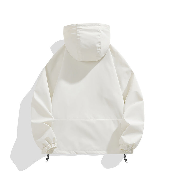 Unisex Leichter Kapuzen-Windbreaker mit wasserabweisender Oberfläche, Reißverschlusstaschen und Kordelzug Drune