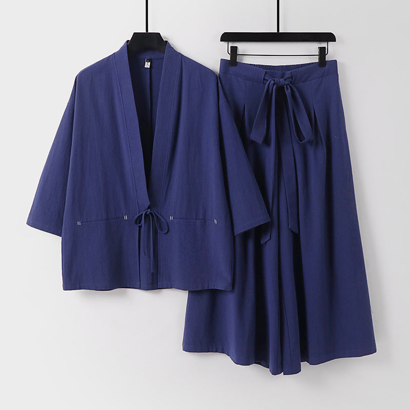 Damen Zweiteiliges Kimono-Set mit Kurzjacke und fließendem Midirock Drune