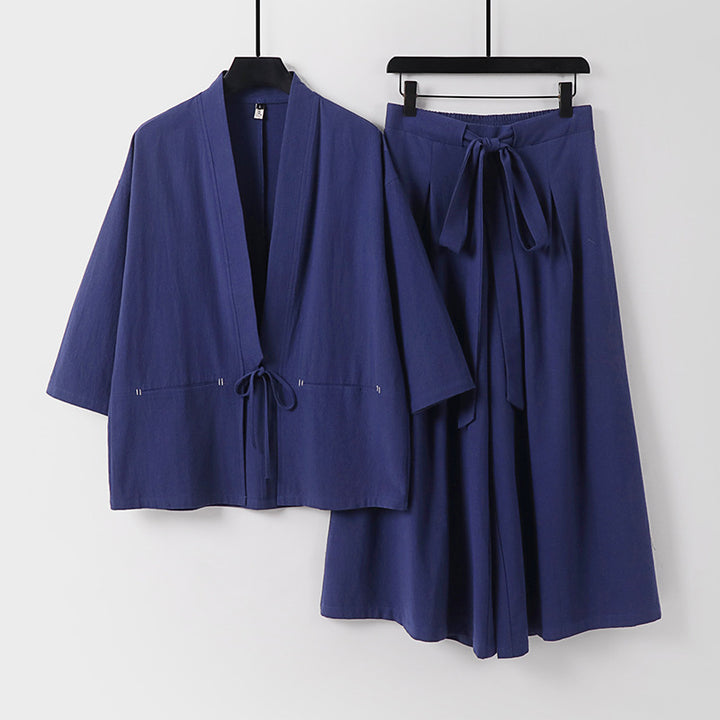 Damen Zweiteiliges Kimono-Set mit Kurzjacke und fließendem Midirock Drune
