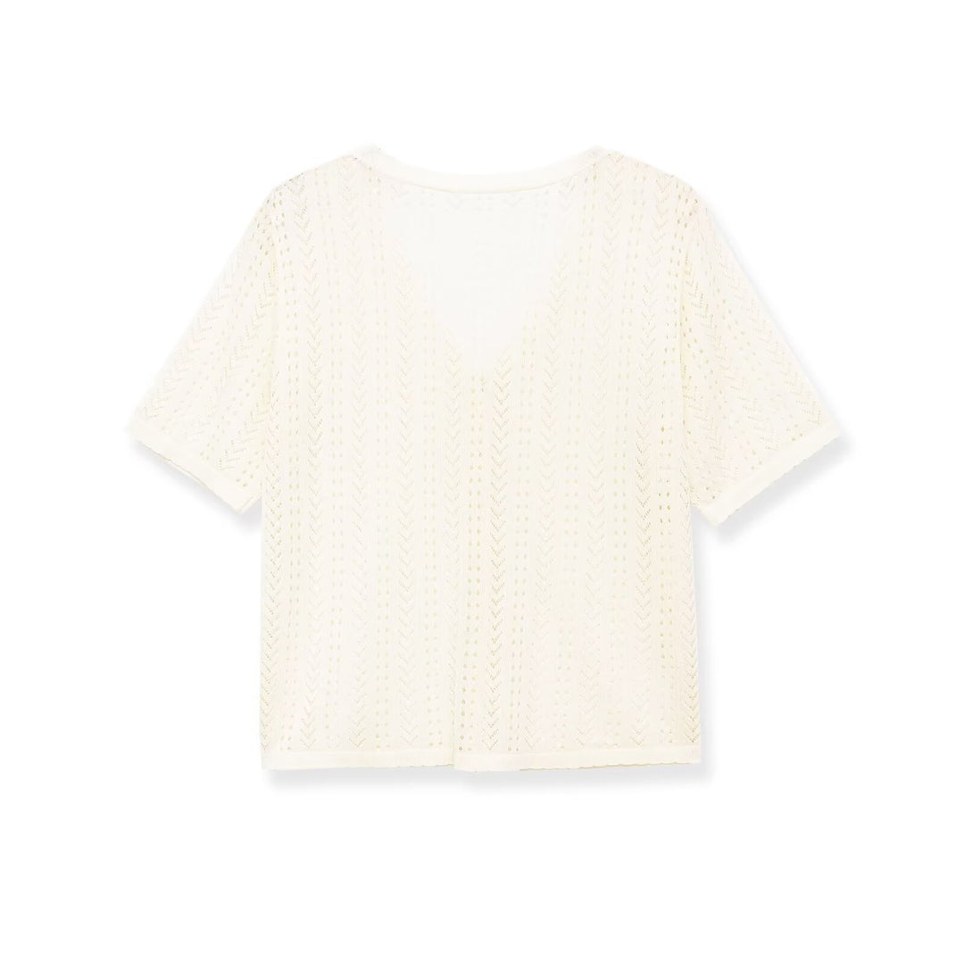 Damen Strick-Crop-Top mit V-Ausschnitt und Knopfverschluss Drune
