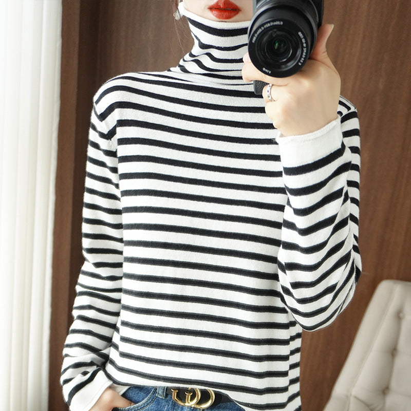 Damen Maritimer Feinstrick-Turtleneck mit feinem Streifenmuster und schlanker Passform Drune