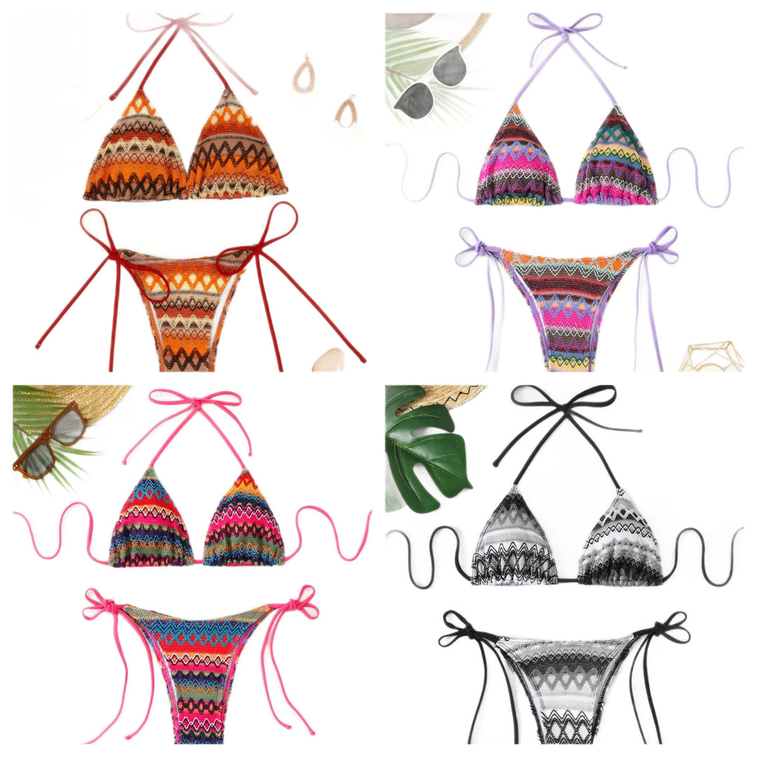 Damen Triangel-Bikini mit fröhlichem Muster und verstellbaren Bändern Drune