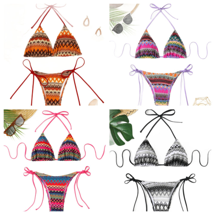 Damen Triangel-Bikini mit fröhlichem Muster und verstellbaren Bändern Drune