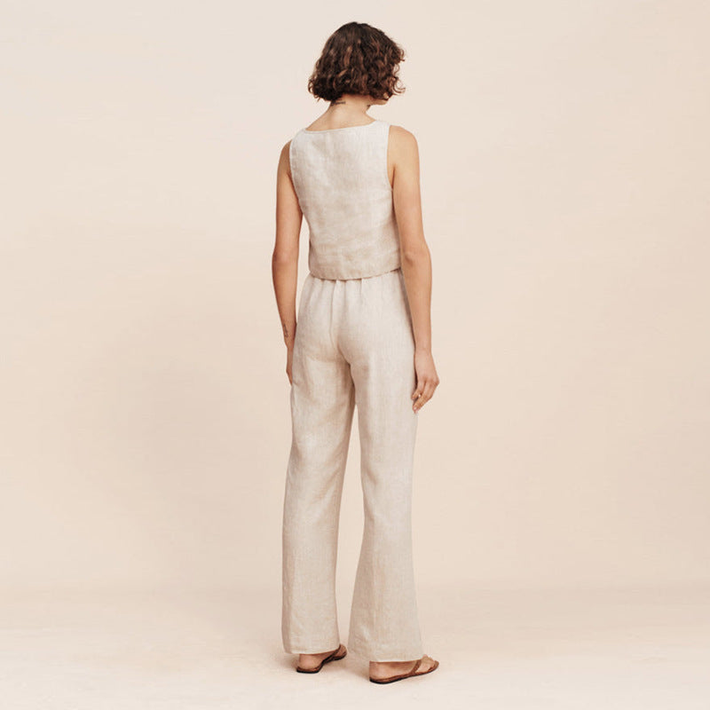Damen lässiges Crop-Top aus hochwertigem Leinen mit geometrischem Schnitt und lockerer Passform Drune
