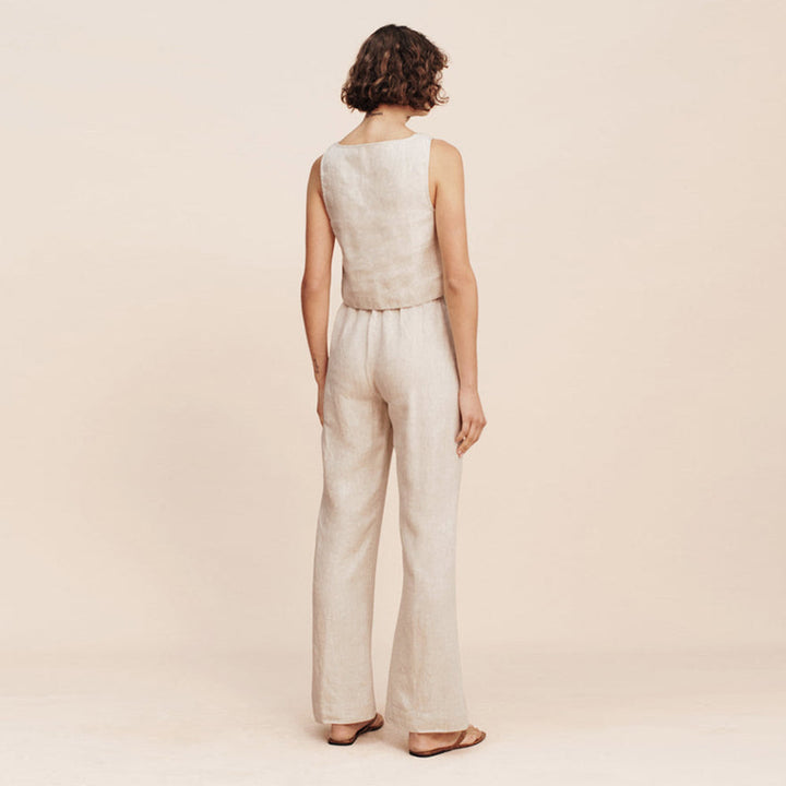 Damen lässiges Crop-Top aus hochwertigem Leinen mit geometrischem Schnitt und lockerer Passform Drune