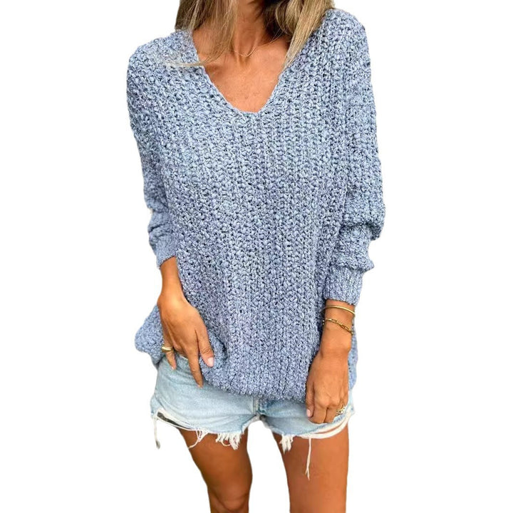 Damen Bequemes V-Ausschnitt Sweatshirt mit Struktur und langen Ärmeln Drune