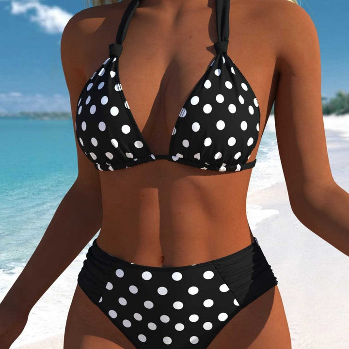 Damen Hochgeschnittener Triangel-Bikini mit punktiertem Design und verstellbaren Trägern Drune