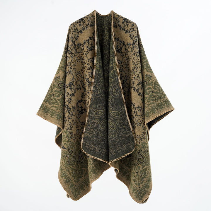 Damen Überwurfponcho im Double-Face‑Jacquard mit Paisley‑Inspiration und Zierstichkante Drune