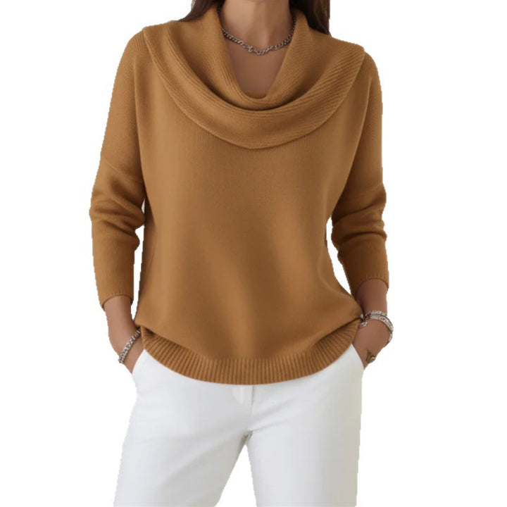 Damen Lässiger Schalkragen-Feinstrickpullover mit überschnittener Schulter und geripptem Saum Drune