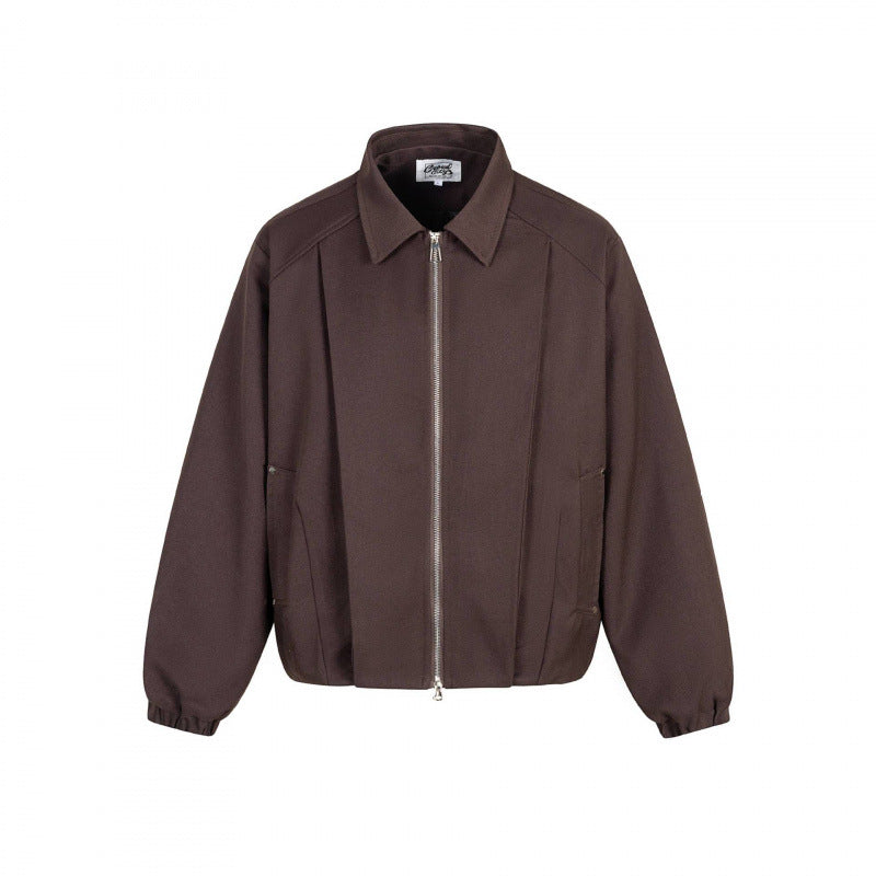 Unisex Boxy-Übergangsblouson mit Hemdkragen, Zwei-Wege-Metallreißverschluss und elastischen Bündchen Drune