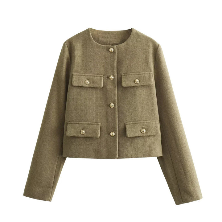 Damen Modische Kurze Jacke mit Pattentaschen
