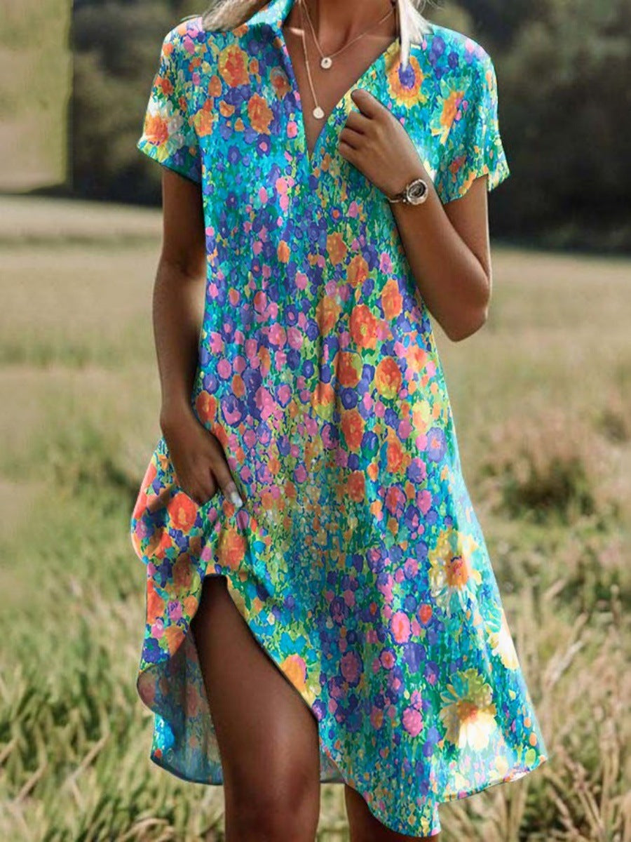 Damen Frischblumen-Hemdkleid mit Knopfverschluss und lässigem Schnitt Drune