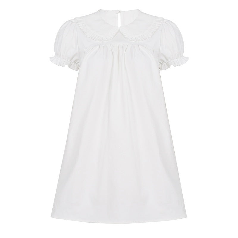 Damen elegantes Baumwollkleid mit Rüschendetails und herausragendem Kragen Drune