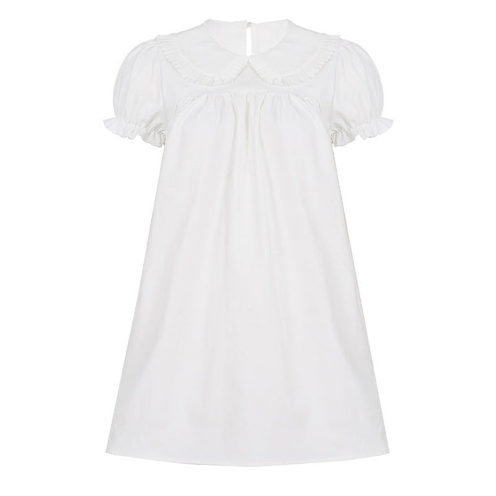 Damen elegantes Baumwollkleid mit Rüschendetails und herausragendem Kragen Drune