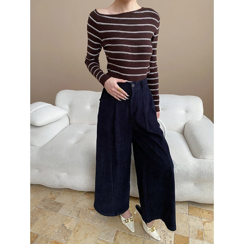 Damen elegante weit geschnittene Hose mit hoch tailliertem Bund und praktischen Taschen Drune