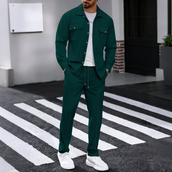 Herren Waffelstruktur Hemdjacke und Relaxhose Set Drune