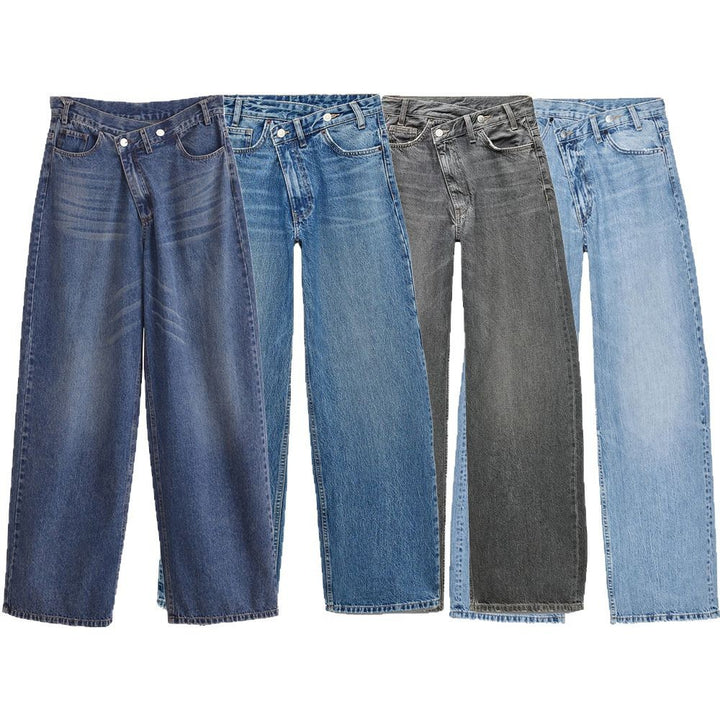 Damen Hochtaillierte weite Denim-Jeans mit asymmetrischem Bund und Culotte-Schnitt Drune