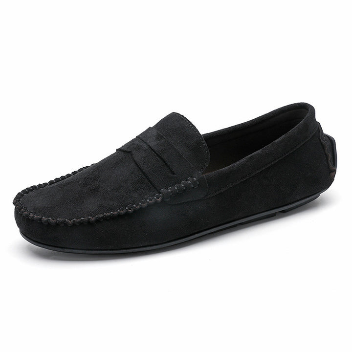Herren elegante Veloursleder-Mokassin Fahrerhalbschuhe mit handgenähter Vordernaht und flexibler Gummiprofilsohle Drune