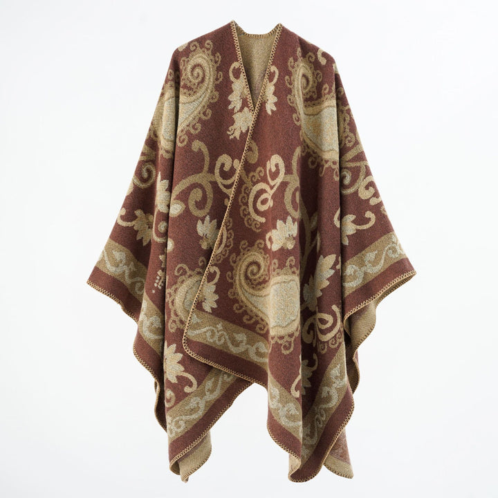 Damen Jacquard-Wollmix-Poncho mit Paisley‑Jacquard und offenem Kimono‑Fall Drune