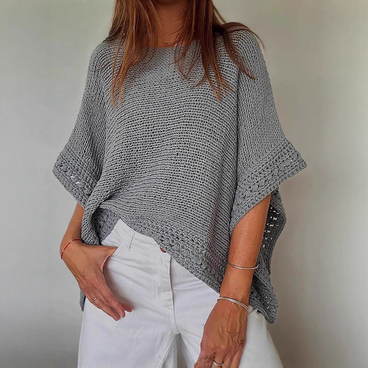 Damen Leichtes Oversize Strickponcho mit Häkelkante Drune