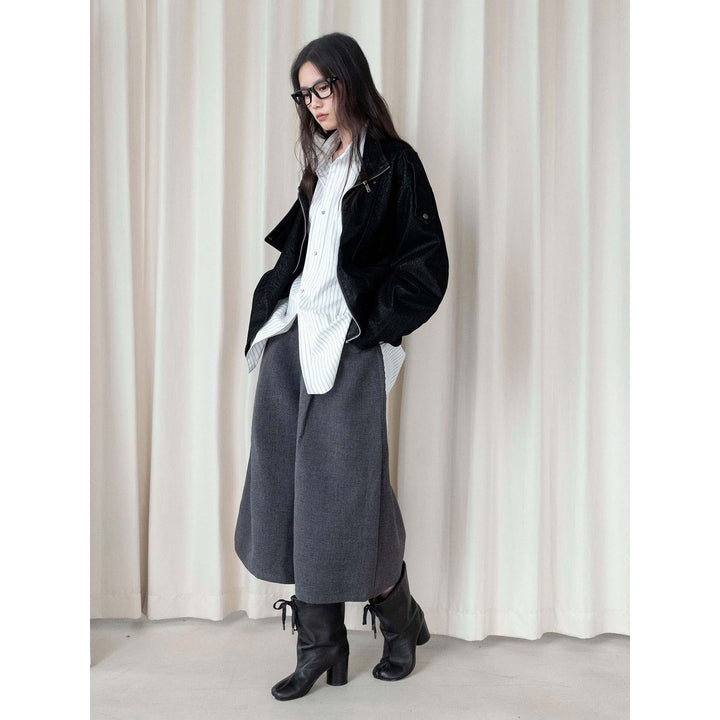 Damen Hochtaillierte Culotte-Hose in Wolloptik mit Bundfalte und weitem Bein Drune
