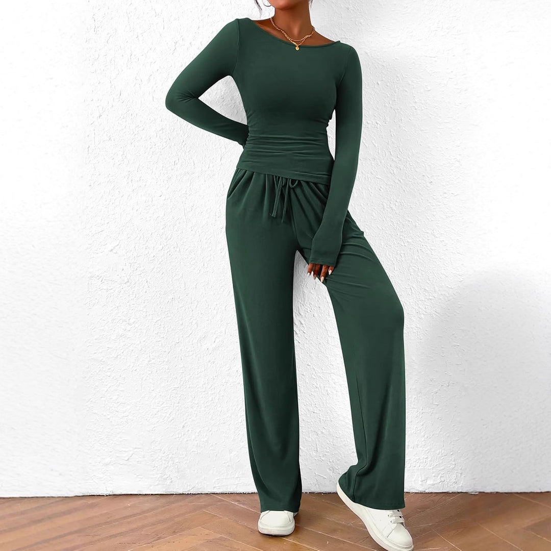Damen elegantes und bequemes Lounge-Set mit langem Arm und elastischem Bund Drune