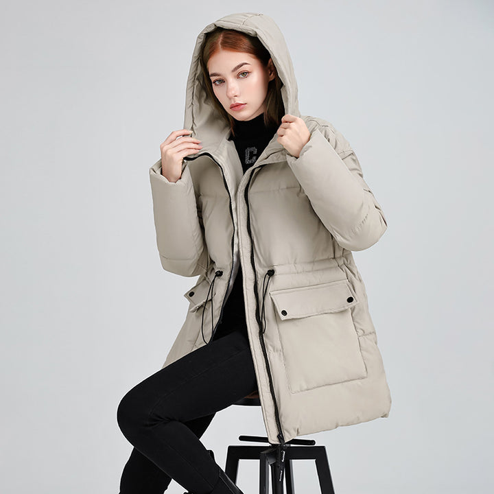 Damen Wattierter Parka mit Kapuze, Tunnelzug und Pattentaschen Drune