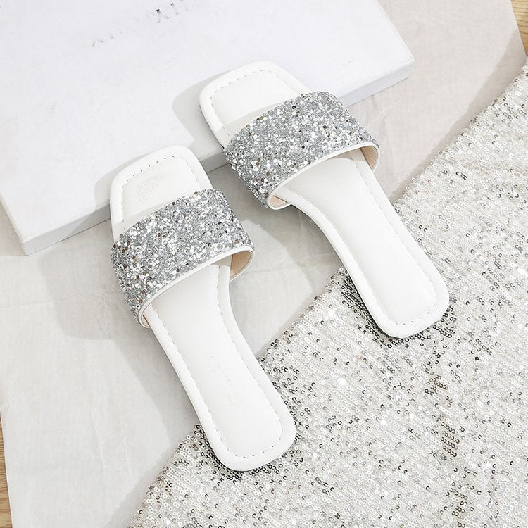 Damen Glamouröse Riemchen-Pantoletten mit funkelnder Strass-Applikation Drune