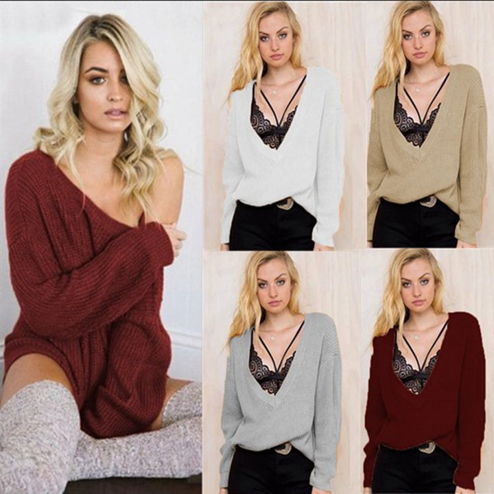 Damen Lässiger Strickpullover mit tiefem V-Ausschnitt und weicher Textur Drune