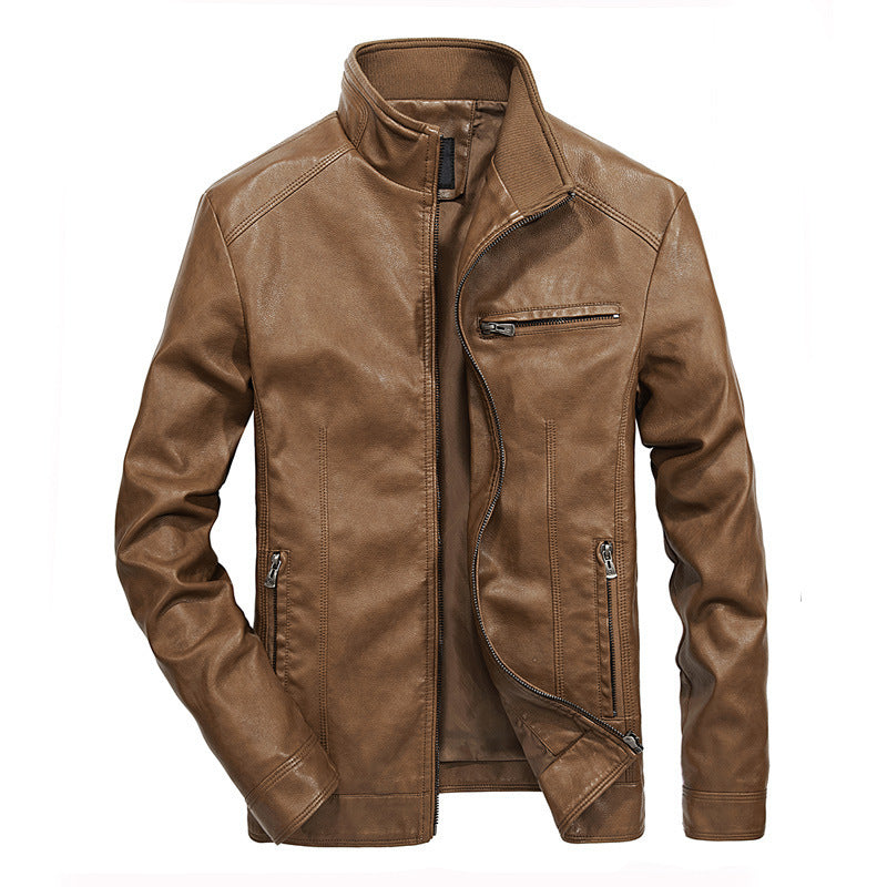 Herren Slim‑Fit Lederoptik‑Blouson mit Stehkragen und Reißverschlusstaschen Drune