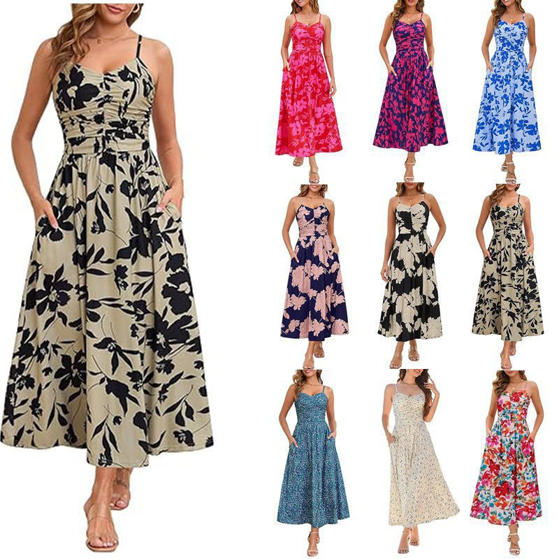Damen Maxikleid mit schmalen Trägern und praktischen Seitentaschen Drune