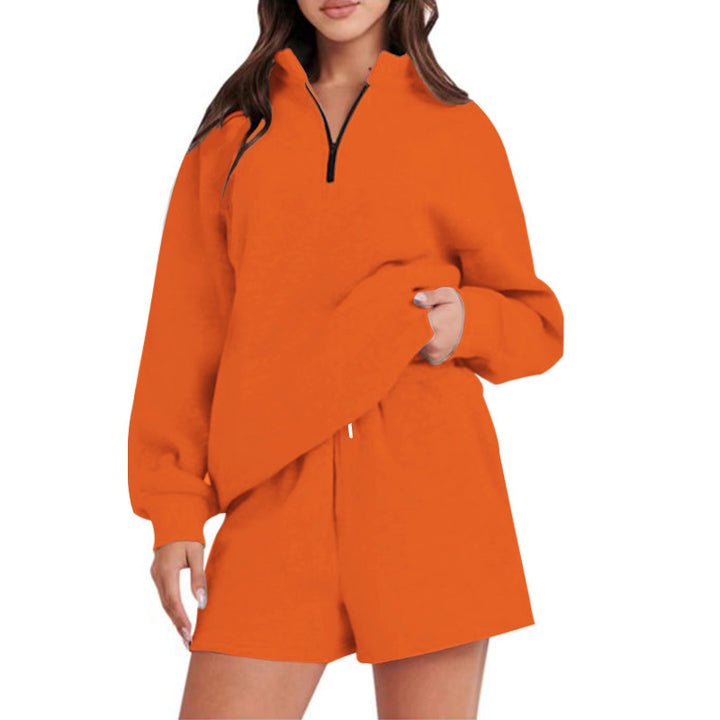 Damen Sportlicher Sweatshirt-Hosen-Set mit hohem Kragen und praktischem Reißverschluss Drune