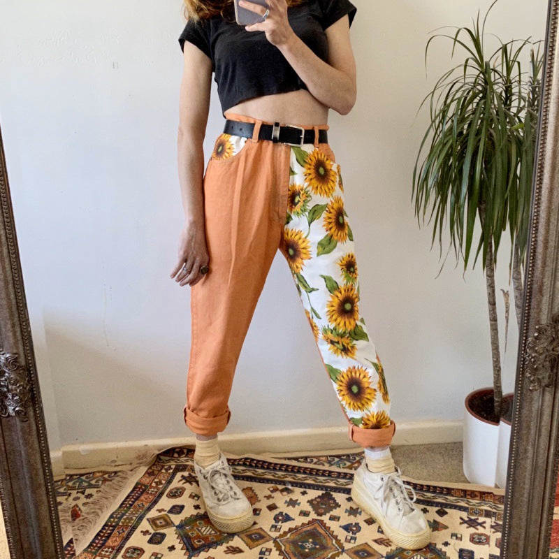 Damen lockere Sommerhose im modischen Blumenprint und elastischem Bund Drune