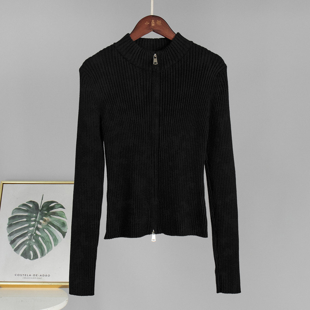 Damen sportlicher Strickpullover mit hohem Kragen Drune